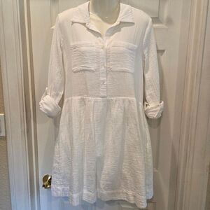 Vineyard Vines White Gauzy Drop Waist Shirt Dress, size 4